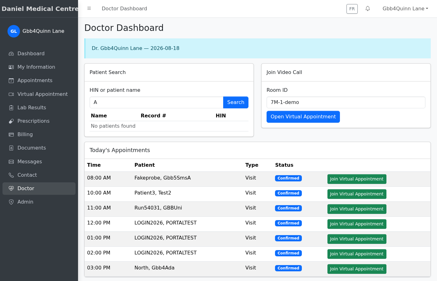Doctor patient search returns no rows