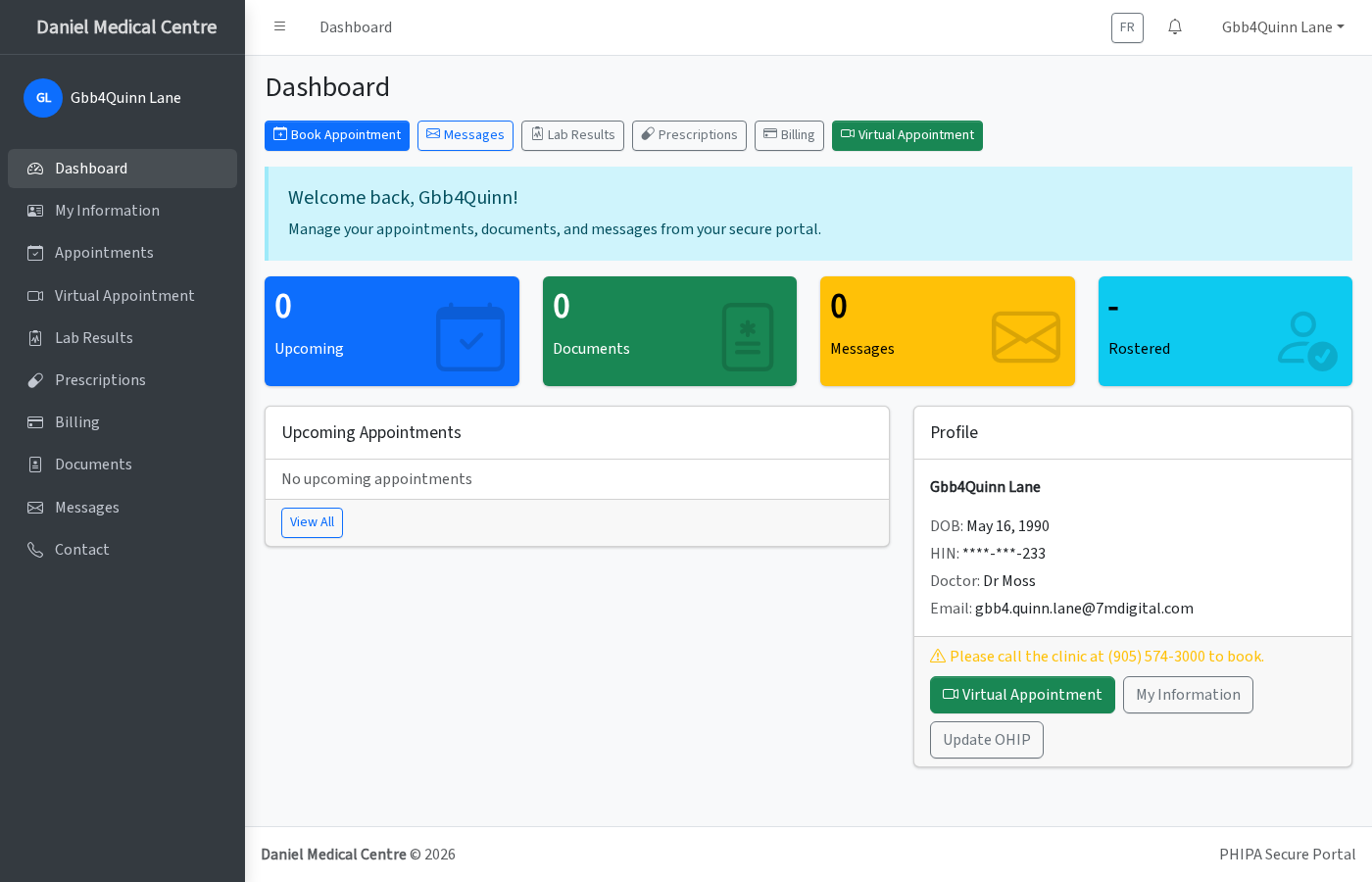 Genuine patient bounced from admin to own profile